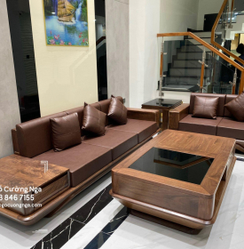 Sofa Gỗ Óc Chó Sang 2 Văng Thuyền Cao Cấp Kèm Nệm