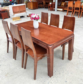 Bàn Ăn Gỗ Sồi Nga 6 Ghế Màu Óc Chó Mẫu Chân Bo Hiện Đại