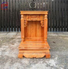 Bàn Thờ Ông Địa Gỗ Xoan 60cm Màu Gõ Đỏ Đẹp