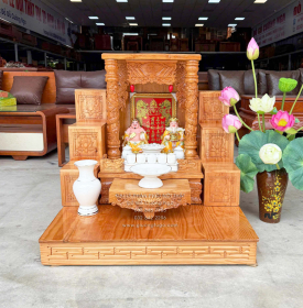 Trọn Bộ Bàn Thờ Ông Địa - Thần Tài Gỗ Gõ Đỏ 6 Món