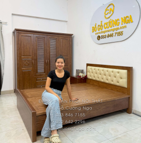 Combo Phòng Ngủ Gỗ Sồi Nga Lau Màu Óc Chó 3 Chi Tiết 