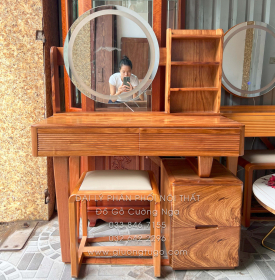 Bàn Trang Điểm Gỗ Hương Xám Hiện Đại Đèn Cảm Ứng Thông Minh 