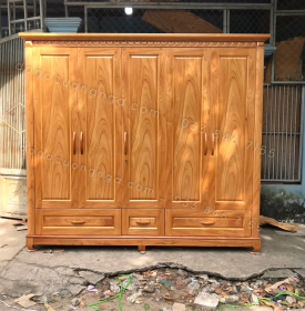 Tủ quần áo gỗ gõ đỏ 5 cánh 2m3