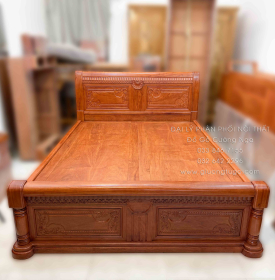 Giường Ngủ Gỗ Hương Đá Cao Cấp -  Phản Liền Tấm - Họa Tiết Xẻ Quạt