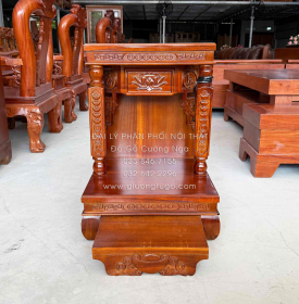 Bàn Thờ Ông Địa - Thần Tài Gỗ Tràm Chạm Sen Hiện Đại 48cm