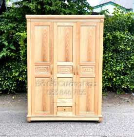 Tủ áo gỗ sồi - 3 cánh mẫu đồng tiền - hiện đại