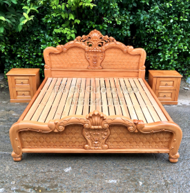 Giường ngủ gỗ gõ đỏ vạt lan - mẫu hoa hồng 