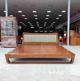 Giường Ngủ Kiểu Nhật Gỗ Sồi Nga Lau Màu Óc Chó Mẫu Chân Quỳ Bọc Nệm