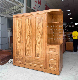 Tủ Áo Gỗ Hương Xám 3 Cánh Kèm Góc Trang Trí Bo Cạnh