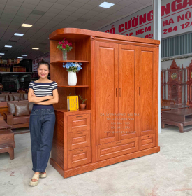 Tủ Áo Gỗ Hương Đá 3 Cánh Kèm Góc Trang Trí Bo Cạnh