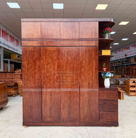 Tủ Áo Gỗ Hương Xám Màu Óc Chó 2 Tầng 4 Cánh Cánh Kèm Kệ Góc