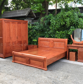 Combo phòng  ngủ gỗ hương đá cao cấp - mẫu quạt