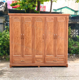 Tủ áo gỗ đinh hương 5 cánh - mẫu đai hoa cao cấp
