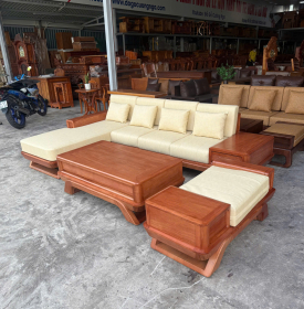 Sofa Gỗ Đinh Hương Góc L Hiện Đại 2m9x1m8 Kèm Nệm Cao Su