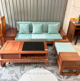 Sofa Gỗ Xoan Đào 1 Văng 3 Chi Tiết (Tặng Kính Bàn)