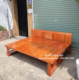 Ghế Giường Gỗ Sồi Chân Cao 1m6x2m Đặc Biệt Cho Người Lớn Tuổi 