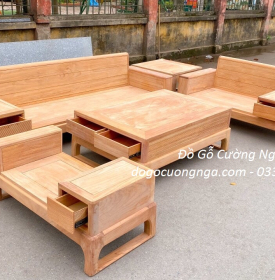 Bộ Bàn Ghế Sofa 2 Văng Gỗ Gõ Đỏ Kèm Nệm Cao Cấp 