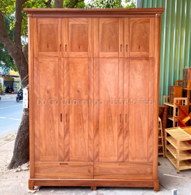 Tủ quần áo gỗ xoan đào 2 tầng - 4 cánh