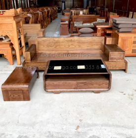 Bộ Bàn Ghế Sofa Gỗ Sồi Nga Lau Màu Óc Chó - 2m3 Chân Cuốn 