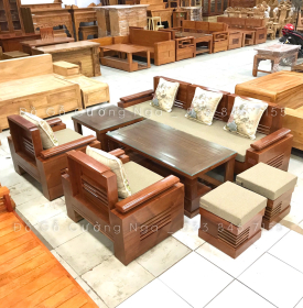 Bàn Ghế Sofa Gỗ Xoan Đào Đối Tay Trứng Kèm Nệm  
