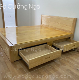 Giường gỗ sồi nga 2 ngăn kéo mẫu trơn - vạt phản 
