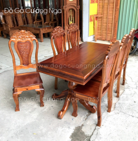 Bộ bàn ăn gỗ tràm 6 ghế giá rẻ - vuông hiện đại BG 073