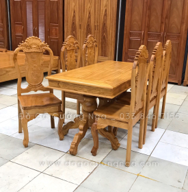 Bộ bàn ăn gỗ gõ đỏ 6 ghế 1m6 - ghế vách liền 