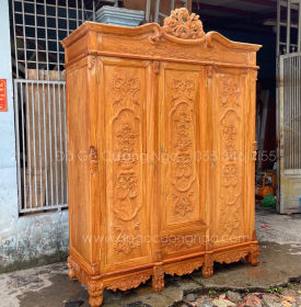 Tủ áo gỗ gõ đỏ 3 cánh - 1m6 cao cấp 