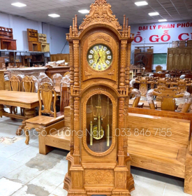 Đồng Hồ Cây Gỗ Gõ Đỏ 2m3 - Mẫu Tháp 