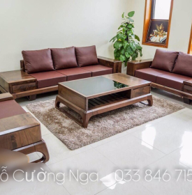 Bộ Sofa 2 Văng Gỗ Sồi Nga Lau Màu Óc Chó Hiện Đại 