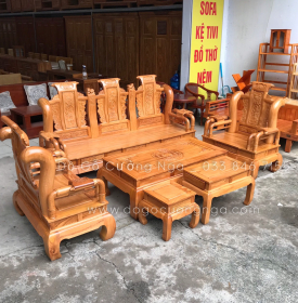 Bộ salon tần thủy hoàng gỗ gõ đỏ tay 12 cao cấp 