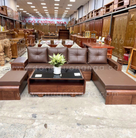 Bộ Ghế Sofa Gỗ Sồi Nga Lau Màu Óc Chó Kèm Nệm Chân Cuốn - Vế Phải 