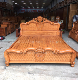 Giường gỗ gõ đỏ cao cấp vạt phản thưa - mẫu hoa hồng 