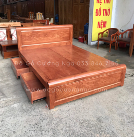 Giường gỗ hương đá ngăn kéo hiên đại 