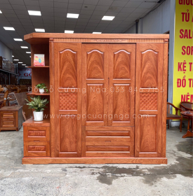 Tủ quần áo gỗ hương đá 2m3 kèm kệ - vế  trái 