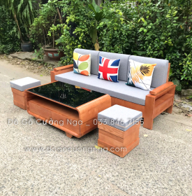 Bàn Ghế Sofa Văng Gỗ Sồi Nga Kèm Nệm Hiện Đại Màu Xoan 