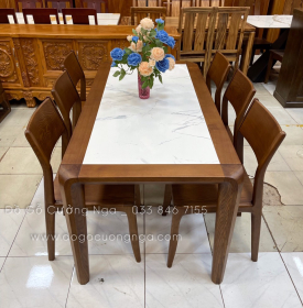 Bộ bàn ăn gỗ sồi nga 6 ghế - lau màu óc chó đẹp BG 065
