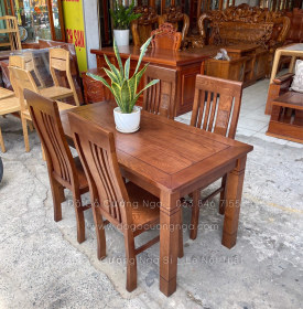 Bộ bàn ăn gỗ sồi nga 4 ghế mặt liền  - màu óc chó hiện đại BS 02 