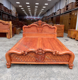 Giường gỗ hương đá cao cấp vạt phản liền - mẫu Hoa Hồng 