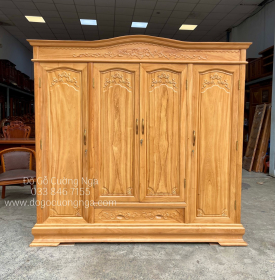 Tủ áo gỗ gõ đỏ 4 cánh - 2m1 cao cấp 