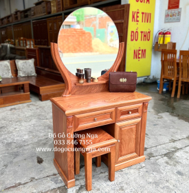 Bàn Trang Điểm Gỗ Hương Đá Gương Tròn Cao Cấp TĐ 014