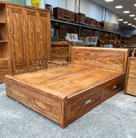 Giường gỗ hương xám 2 ngăn kéo  hiện đại 