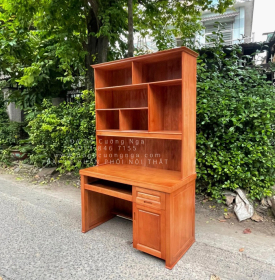 Bàn Học Gỗ Xoan Đào Cao Cấp 1m2 Kèm Giá Sách 