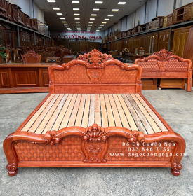 Giường Ngủ Gỗ Hương Đá Hoa Hồng Vạt Lan Chất Lượng 