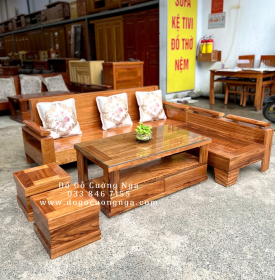 Bàn Ghế Sofa Gỗ Hương Xám Góc L 2mx1m8 Hiện Đại