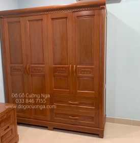 Tủ Quần Áo Gỗ Xoan Đào 4 Cánh Hiện Đại - Đồng Tiền 