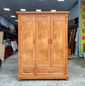 Tủ quần áo gỗ gõ đỏ 3 cánh cao cấp - mẫu hoa vòm 