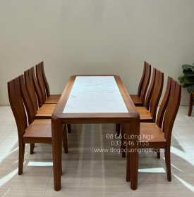 Bộ bàn ăn gỗ xoan đào mặt đá chân hươu 6 ghế BG 044