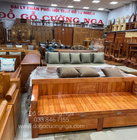 Ghế Giường Gỗ Sồi 2 Ngăn Kéo 1m4x1m9 Màu Cánh Gián Đẹp Giá Rẻ 