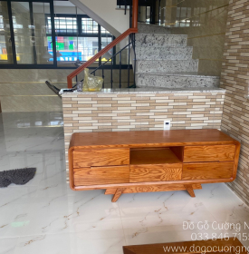 Kệ tivi gỗ sồi nga màu gõ đỏ 5 ngăn kéo KG 034